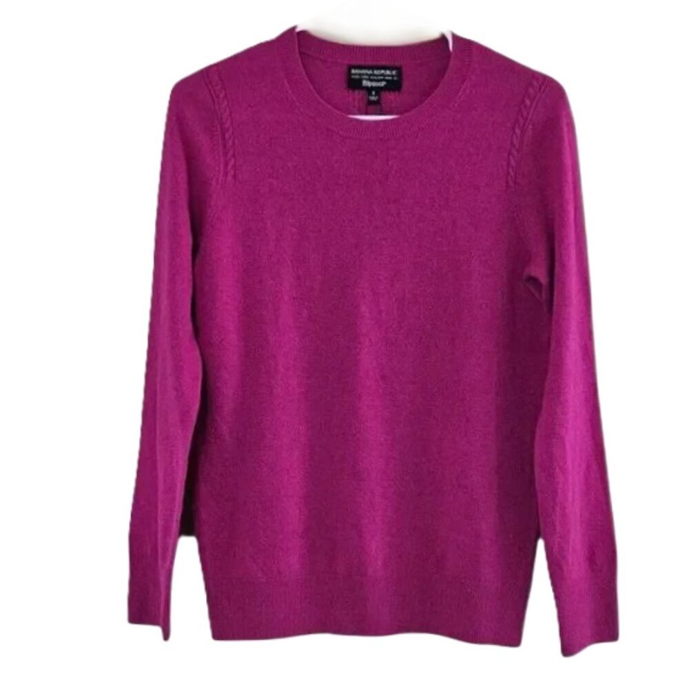 Banana Republic Wool Sweater Italian Yarn Cable‎ Knit Detail Fuchsia Pink Size S